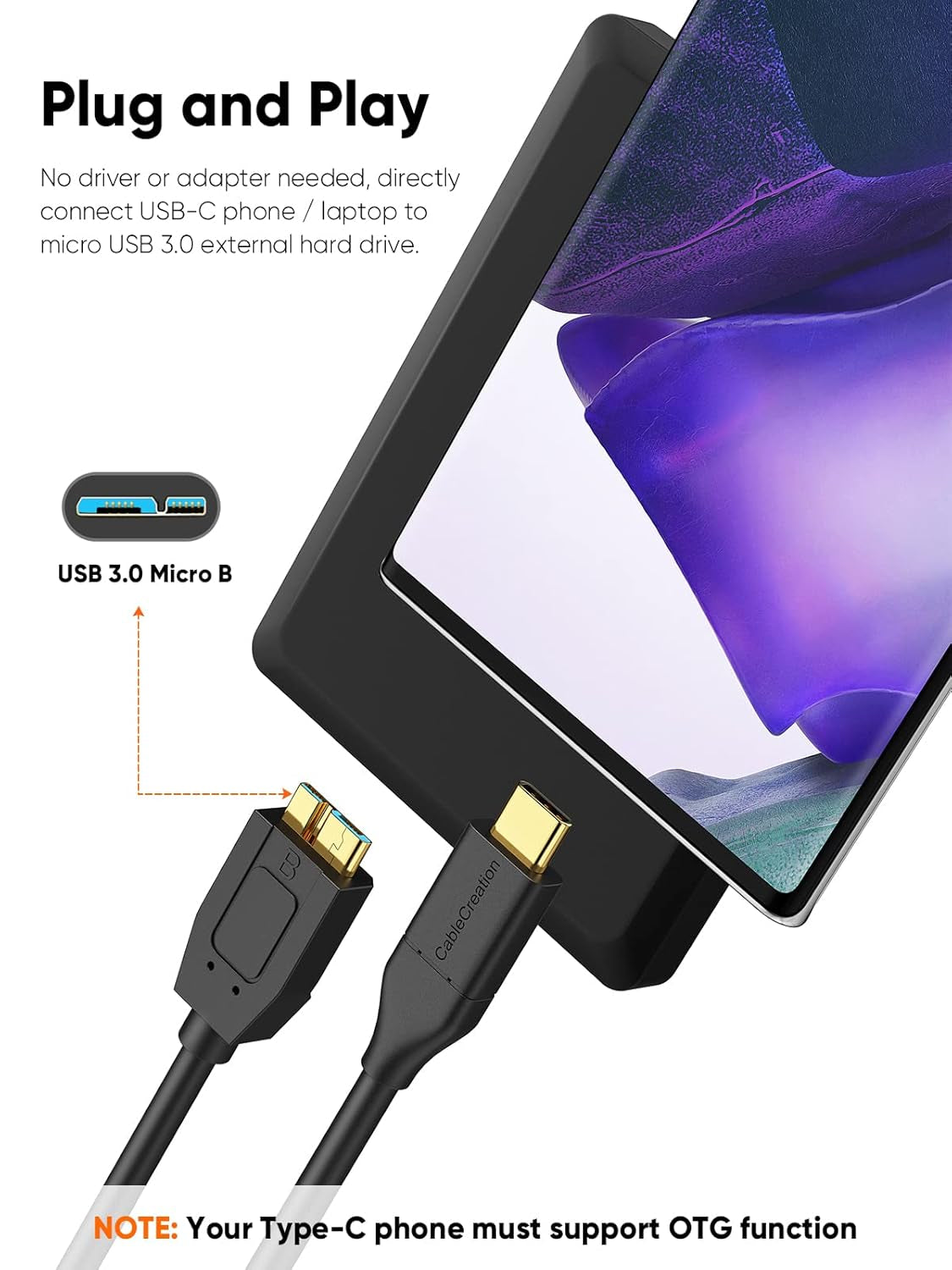 4FT USB C to Micro B Cable,10Gbps Speed External Hard Drive Braided,Usb 3.1 Type C to Micro B Work for Iphone 15,16,Seagate WD Westgate My Passport,Macbook Pro/Air, Ipad/Tablet,Black