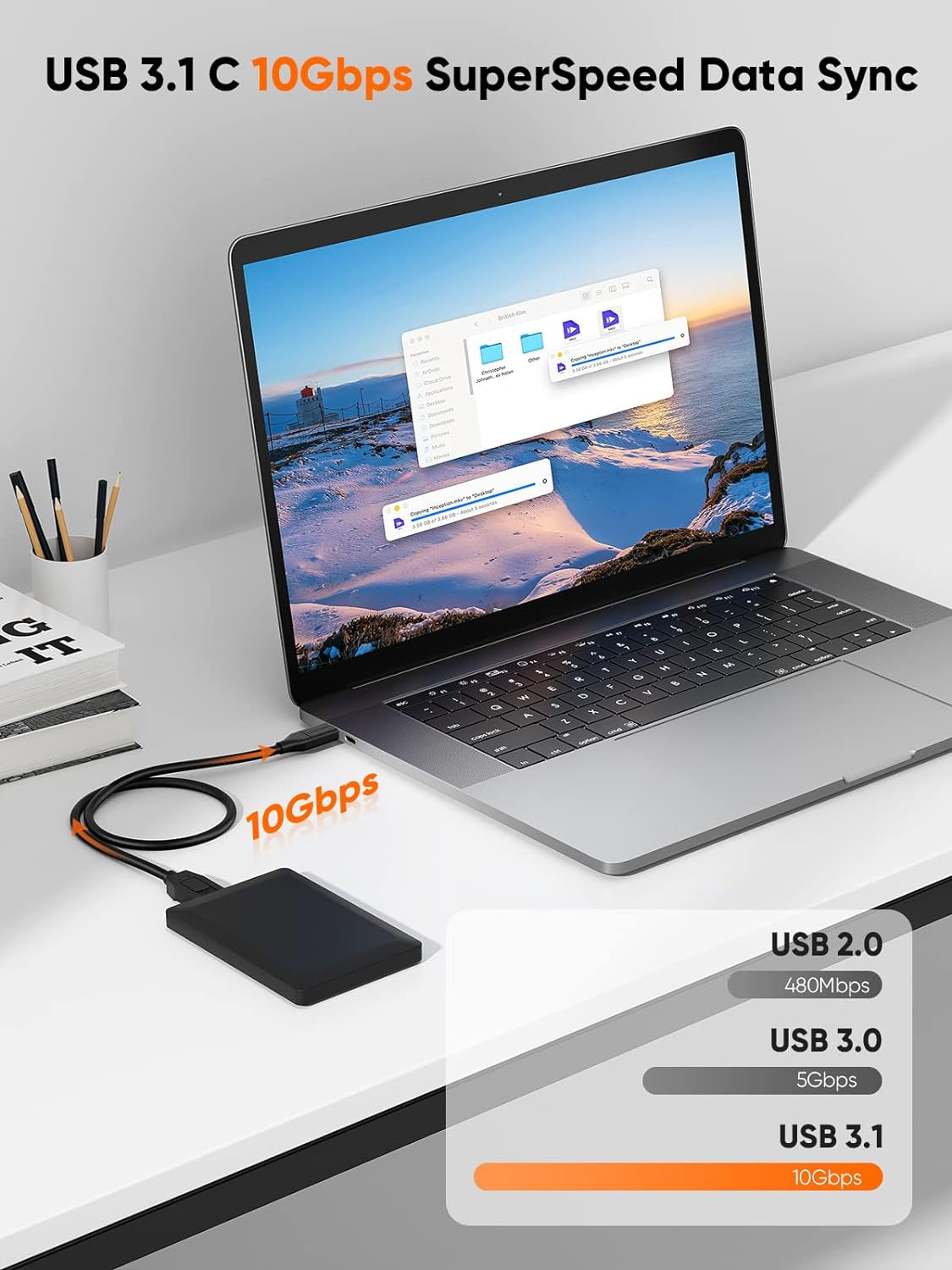 4FT USB C to Micro B Cable,10Gbps Speed External Hard Drive Braided,Usb 3.1 Type C to Micro B Work for Iphone 15,16,Seagate WD Westgate My Passport,Macbook Pro/Air, Ipad/Tablet,Black