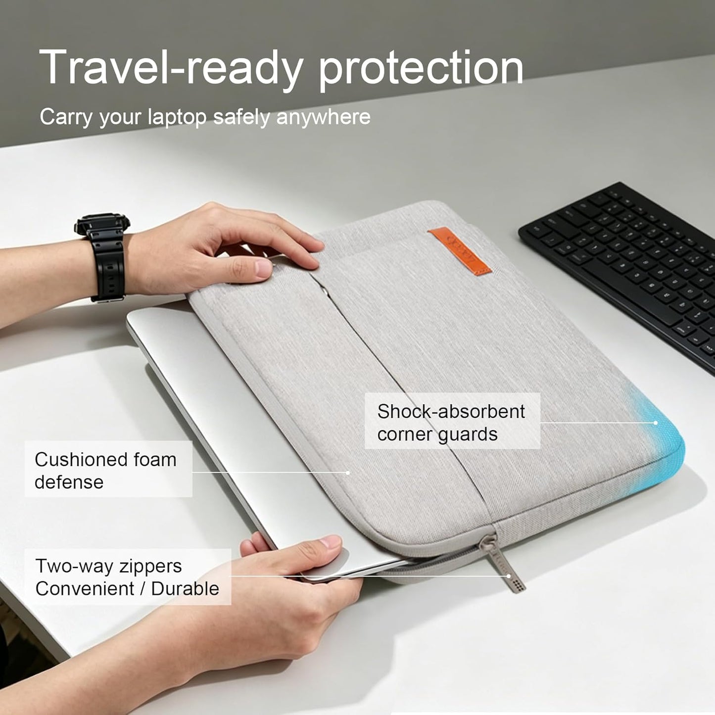 15-15.6 Inch Laptop Sleeve Case for Acer HP Lenovo Dell ASUS Laptop, Acer Aspire 15, HP Pavilion/Envy 15, Dell Inspiron/Latitude 15, Lenovo Ideapad 15, ASUS Zenbook 15 Computer Bag, Gray